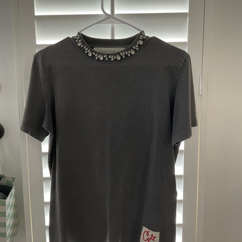 Golden Goose womens Black Embellished Crew Neck Shirt